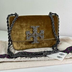 Tory Burch Eleanor Small Velvet Pave Logo Shoulder Bag Purse